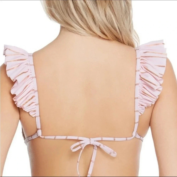 Betsey Johnson ruffle stripe rose gold bikini top - Picture 2 of 8